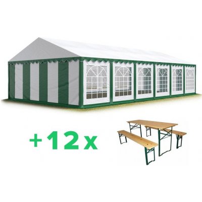 Pártystany Jičín Pártystan 6x12m Standard PLUS + 12ks Pivní set 220x50cm Zeleno-bílá – Zboží Mobilmania