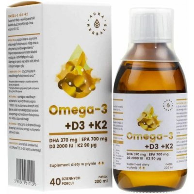 Aura Herbals Omega 3 370 DHA + D3 2000IU + K2MK7 200 ml – Hledejceny.cz