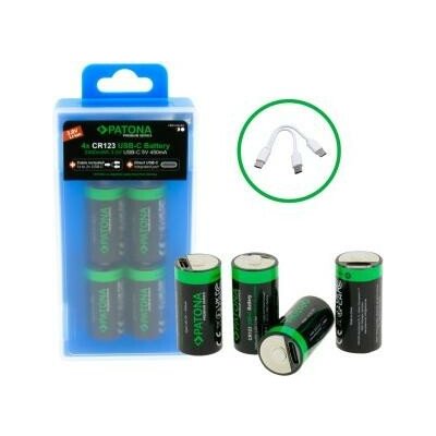 PATONA nabíjecí baterie CR123A Li-lon 800mAh 3,7V s USB-C nabíjením, 4ks v balení – Zboží Živě
