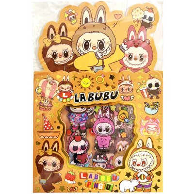 Samolepky Labubu - 5 archů roztomilých samolepek na fólii - Zlatá – Zboží Dáma