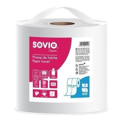 Papírové utěrky, bílá, 2-vrstvé, 212,6 m, průměr 26,5 cm, 1 role, SOVIO PP20907 574539 – Zboží Mobilmania