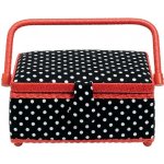 Prym Košík na šití čalouněný s puntíky černobílá, červená – Sleviste.cz