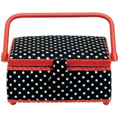 Prym Košík na šití čalouněný s puntíky černobílá, červená – Sleviste.cz