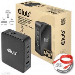 Club 3D Club3D cestovní nabíječka 140W GaN technologie, 3xUSB-A, 1xUSB-C, PPS + PD 3.1 Support (CAC-1917)