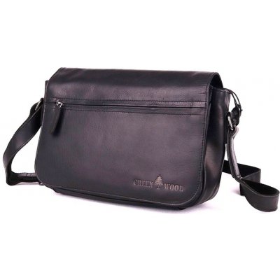 GreenWood Středně velká kožená hladká černá crossbody taška no. 396677