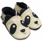 Ebooba Kožené capáčky s koženou podrážkou panda – Zboží Dáma