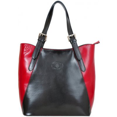 Velká černo-červená kožená dámská kabelka přes rameno – Zboží Mobilmania