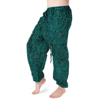 Exclusive Indické harémové kalhoty se vzorem zeleno-černé
