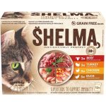 Shelma Cat kuřecí, hovězí, losos, treska 12 x 85 g – Zbozi.Blesk.cz