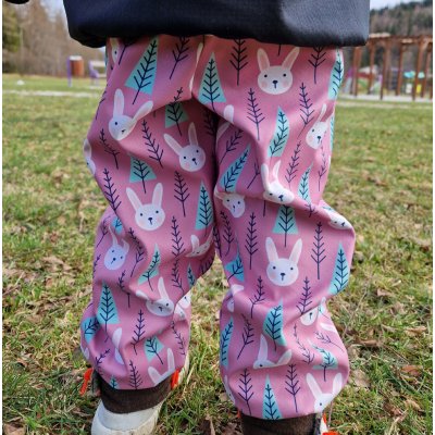 Yháček Softshellové kalhoty jarní Zajíčci na starorůžové – Zboží Mobilmania