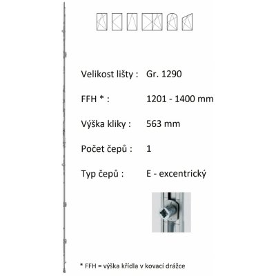 ROTO NX Lišta převodu konstantní Gr. 1290 / 1201-1400 / 1