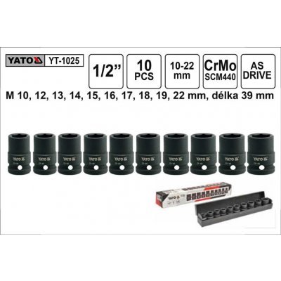 YATO Gola ořechy šestihranné kované 1/2" sada 10 kusů 10-22mm YT-1025 – Zbozi.Blesk.cz