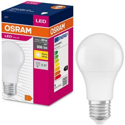Osram LED žárovka A60 E27 8,5W = 60W 806lm Teplá bílá 2700K 200° – Sleviste.cz