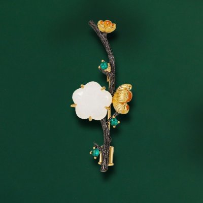 Éternelle luxusní brož zdobená vzácným Hotanským Nefritem B7300-X-002 Černá – Zboží Dáma