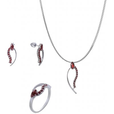 Granát Turnov Stříbrný set šperků 983 s českým granátem, rhodiovaný vlnka – Sleviste.cz