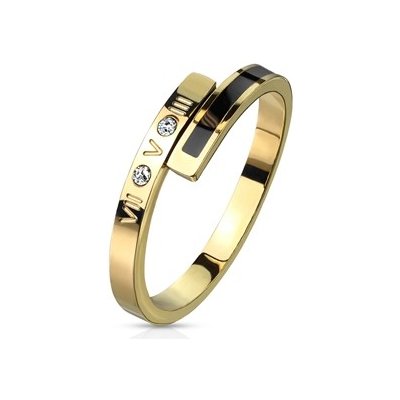 Spikes USA Zlacený ocelový prsten se zirkonem OPR0147
