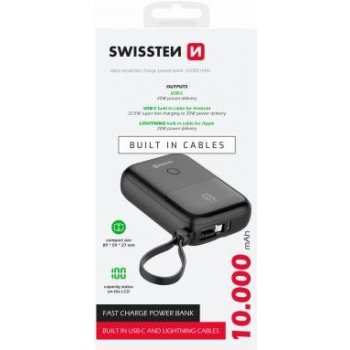 Swissten FAST CHARGE 10000 mAh Lightning a USB-C černá