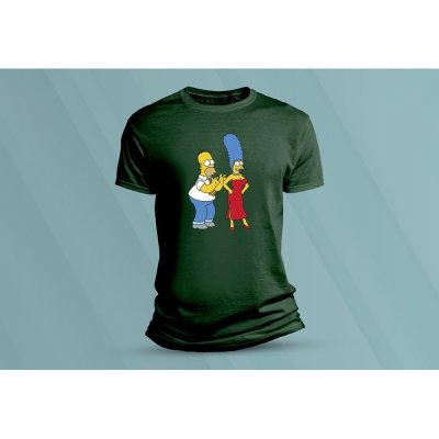 Sandratex dětské bavlněné tričko Homer a Marge Simpsonovi. lahvově zelená – Hledejceny.cz