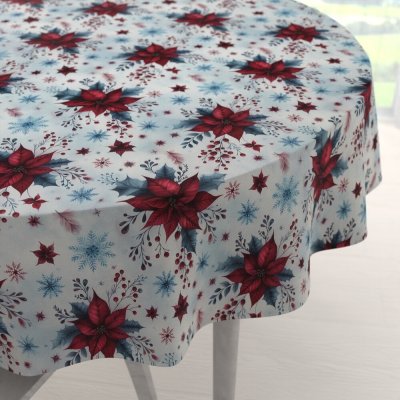 Biante satén kulatý ubrus LUP-506 Vánoční hvězdy na ledově modrém Ø 140 cm – Sleviste.cz