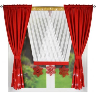 Hotová voálová vánoční prolamovaná záclona se závěsy 300x160cm červená – Zboží Mobilmania
