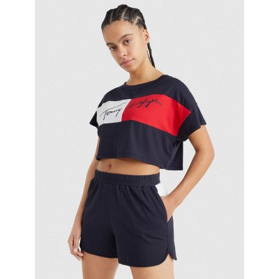 Tommy Hilfiger dámské vzorované cropped tričko Tmavě modré – Zbozi.Blesk.cz