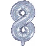 PartyDeco Balónek fóliový číslice 8 stříbrná 35 cm