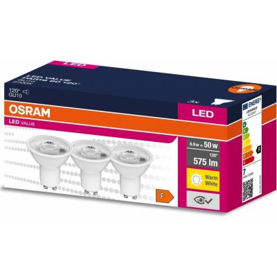 Osram 3PAK LED žárovka LED GU10 6,9W = 50W 575lm 2700K Teplá bílá 120° VALUE – Zboží Živě