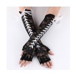 Luxusní delší krajkové rukavice se šněrováním černé s bílým šněrováním 2296 – Zboží Dáma