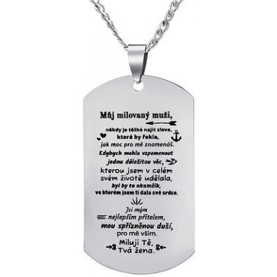 SILVEGO Přívěsek s řetízkem z chirurgické oceli dog tag pro muže s nápisem: Můj milovaný muži RRC0386N – Zboží Dáma