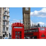 WEBLUX 78676038 Fototapeta vliesová Telephone box Telefonní schránka Big Ben a dvoupatrový autobus v Londýně rozměry 145 x 100 cm