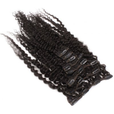 Clip in kudrnaté vlasy 100% lidské REMY 50cm přírodní černá – Zboží Mobilmania
