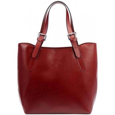 Dámská kožená kabelka Florence 847 v tmavě červené barvě shopperbag s pevným uchytem a vnější kapsou na zip – Zboží Mobilmania