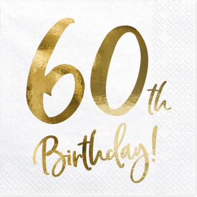 PartyDeco papírové ubrousky číslo 60 bílé 33x33cm 20ks – Zboží Dáma