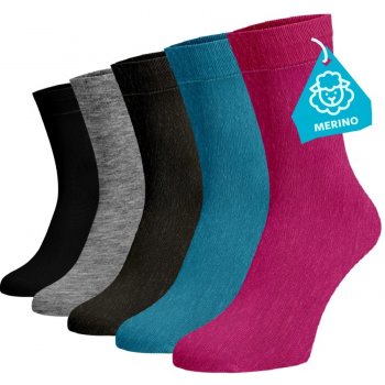 Zvýhodněný set 5 párů MERINO vysokých ponožek mix barev 2 Vlna Merino
