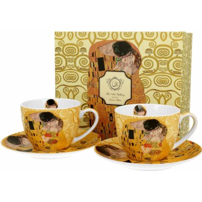 GUSTAV KLIMT DUO Porcelánové šálky na kávu a čaj s podšálky ART GALLERY THE KISS 2 x 250 ml – Zboží Mobilmania