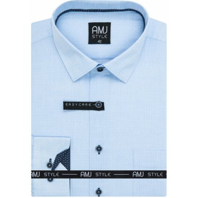 AMJ pánská bavlněná košile dlouhý rukáv prodloužená délka slim fit puntíkovaná světle modrá VDPSR1348 – Sleviste.cz