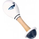 Adam Toys Dřevěné chrastítko rumba koule Velryba bílá/modrá – Sleviste.cz
