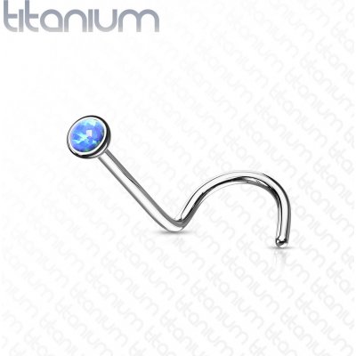 Šperky eshop zahnutý piercing do nosu z titanu syntetický modrý opál v kulaté objímce W28.36 – Zboží Mobilmania