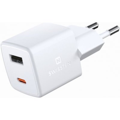 Swissten Síťový Adaptér GaN 1x USB-C + 1xUSB 30W PD mini 3x3x3 cm Bilý – Zboží Mobilmania