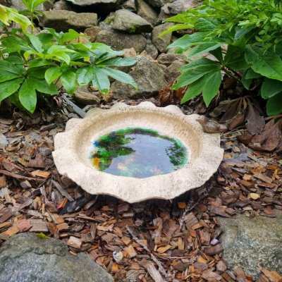 Keramické pítko pro ptáčky - zelené - zahradní dekorace - kulaté – Zboží Dáma