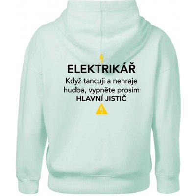 Elektrikář hlavní jistič Nápis na zádech Oversized mikina dámská Moon kratší + širší Frost – Zboží Dáma