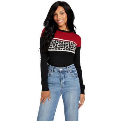 Guess dámský svetr Mayla Color-Block Logo Sweater černý