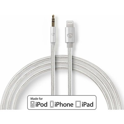 NEDIS PROFIGOLD Apple Lightning 8pin kabel s adaptérem/ Apple Lightning zástrčka – 3,5 mm jack zástrčka/ nylon/ BOX/ 1m – Zboží Živě