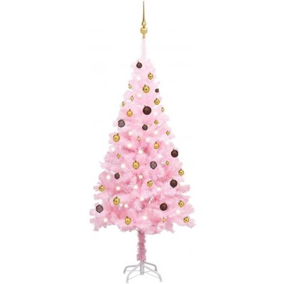 zahrada-XL Umělý vánoční stromek s LED a sadou koulí růžový 180 cm PVC