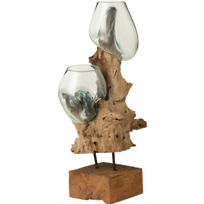 Váza na noze z recyklovaného skla na dřevu Gamal - 42*35*54 cm - J-Line by Jolipa – Hledejceny.cz