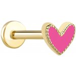 Lillian Vassago Zlatý piercing labreta srdce s růžovým smaltem LLV92-GPI108LB – Zboží Dáma