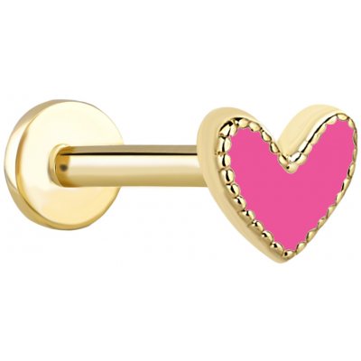 Lillian Vassago Zlatý piercing labreta srdce s růžovým smaltem LLV92-GPI108LB – Zboží Dáma