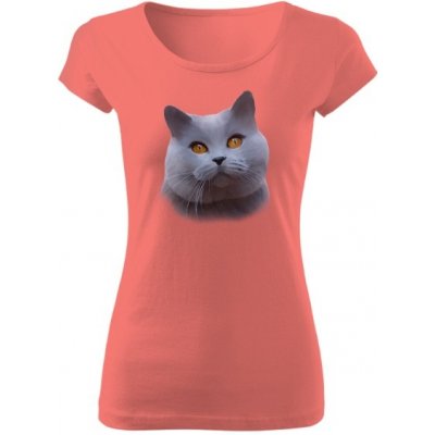 tričko s potiskem Britská modrá kočka Korálová – Zboží Mobilmania