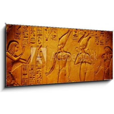 Obraz 1D - 120 x 50 cm - Ancient Egypt hieroglyphics with pharaoh and ankh Starověké egyptské hieroglyfy s faraonem a ankh