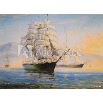 WEBLUX 297387382 Samolepka fólie Sailing ships in bay Plachetnice v zátoce, olejomalba na plátně, rozměry 100 x 73 cm – Zbozi.Blesk.cz